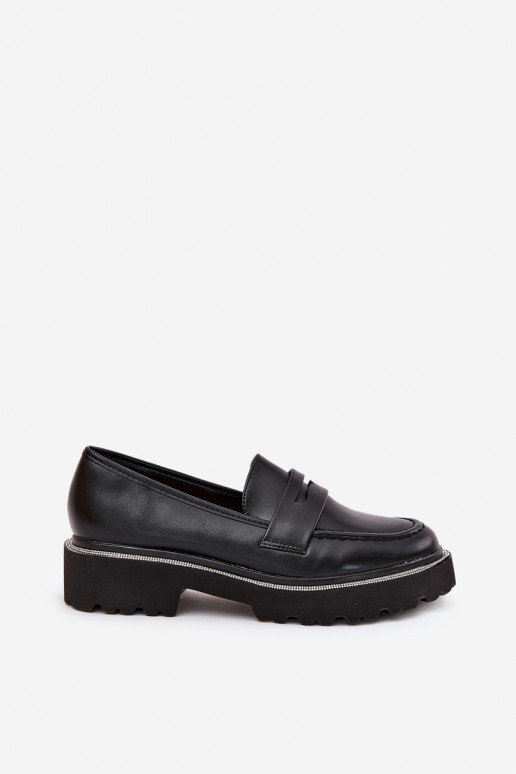 mocassins femininos em couro sintético com ilhós brilhantes pretos INilamla