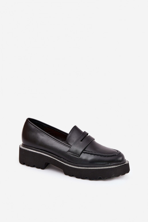 mocassins femininos em couro sintético com ilhós brilhantes pretos INilamla