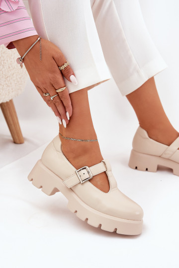 sapatos femininos com fivelas em plataforma areia Venda