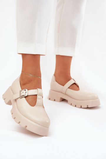 sapatos femininos com fivelas em plataforma areia Venda 2
