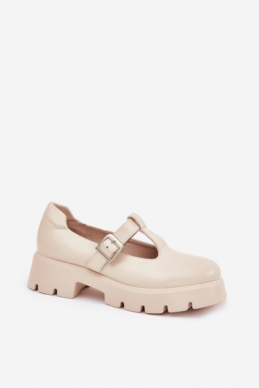 sapatos femininos com fivelas em plataforma areia Venda