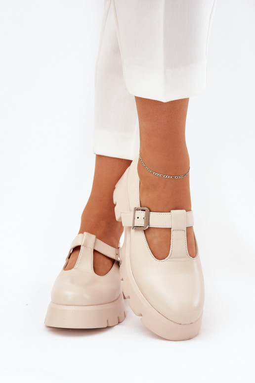 sapatos femininos com fivelas em plataforma areia Venda