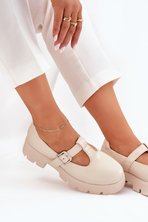 sapatos femininos com fivelas em plataforma areia Venda