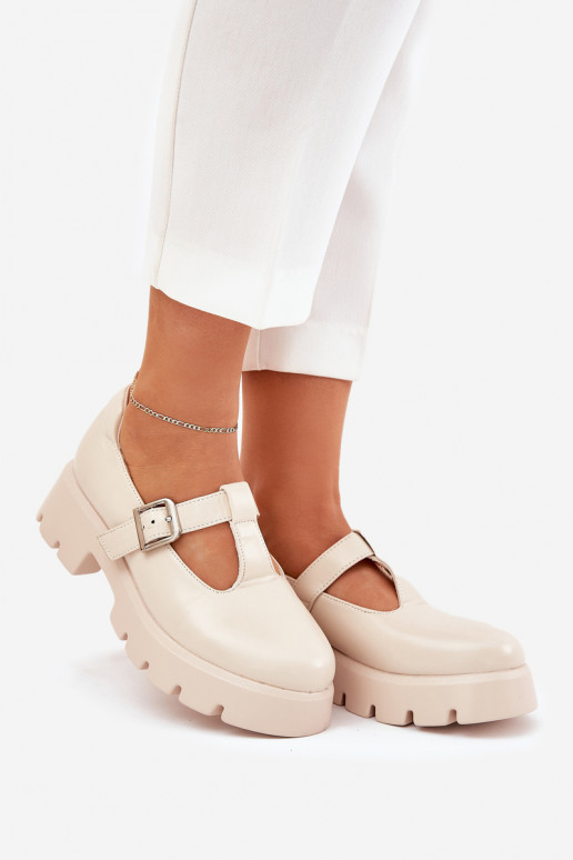 sapatos femininos com fivelas em plataforma areia Venda