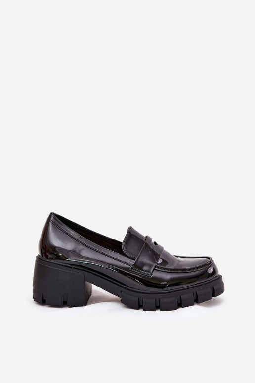 sapatos femininos envernizados em saltos grossos pretos Felonith