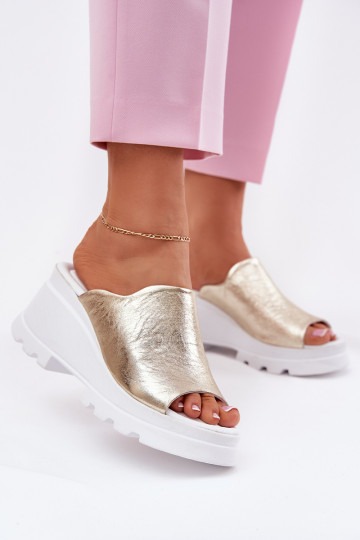 chinelo de couro com plataforma dourado Artiker 56C0435 2