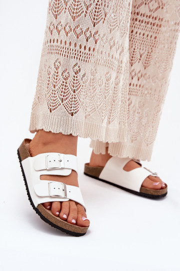 Chinelos de plataforma femininos com fivelas em branco Evisolla