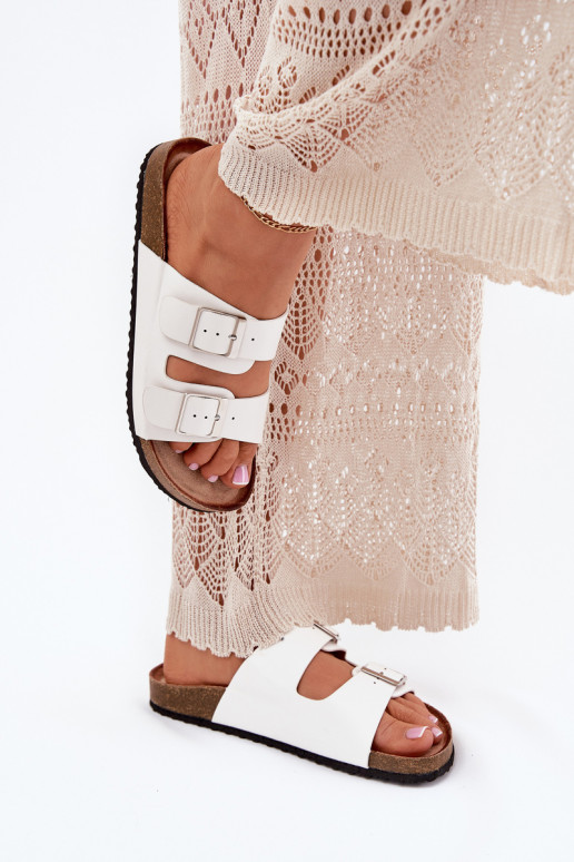 Chinelos de plataforma femininos com fivelas em branco Evisolla