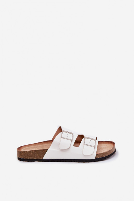 Chinelos de plataforma femininos com fivelas em branco Evisolla
