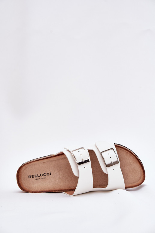 Chinelos de plataforma femininos com fivelas em branco Evisolla