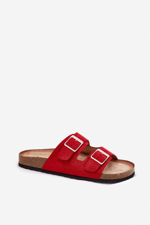 Chinelos de plataforma femininos com fivelas em vermelho Evisolla