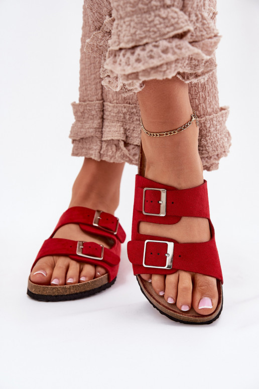 Chinelos de plataforma femininos com fivelas em vermelho Evisolla
