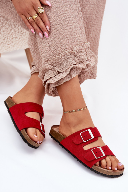 Chinelos de plataforma femininos com fivelas em vermelho Evisolla