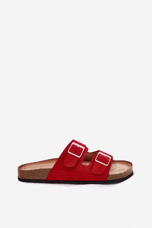 Chinelos de plataforma femininos com fivelas em vermelho Evisolla