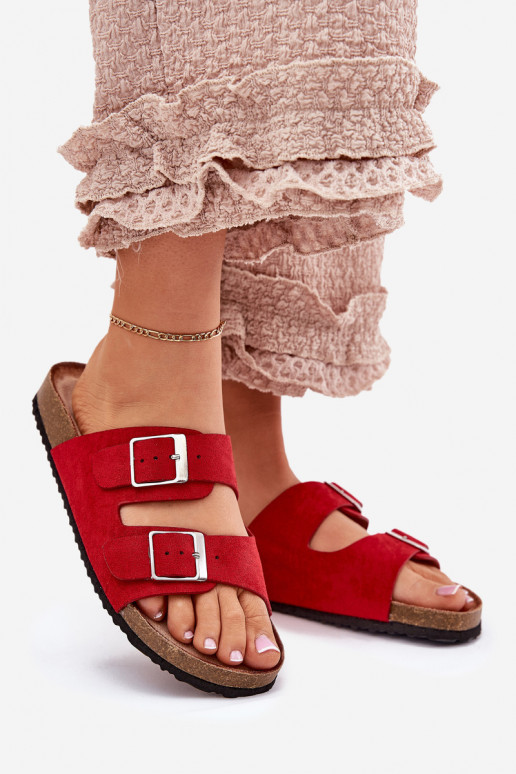 Chinelos de plataforma femininos com fivelas em vermelho Evisolla