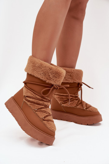 Botas de neve femininas com pelo e cadarços em marrom Tai turirinna 2