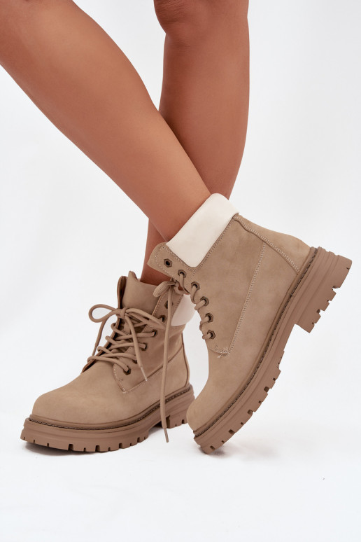 Sapatos femininos com cadarços em cor de areia Norena
