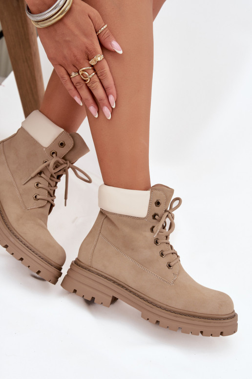 Sapatos femininos com cadarços em cor de areia Norena