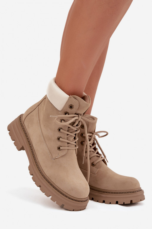 Sapatos femininos com cadarços em cor de areia Norena