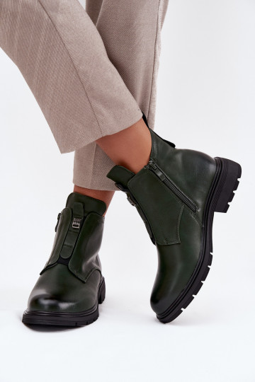 Botins femininos forrados com detalhes decorativos na cor caqui Roselle 2