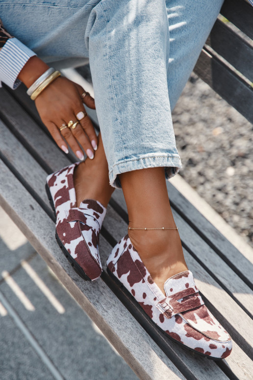 Mocassins femininos castanhos e brancos Roseline