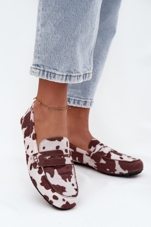 Mocassins femininos castanhos e brancos Roseline