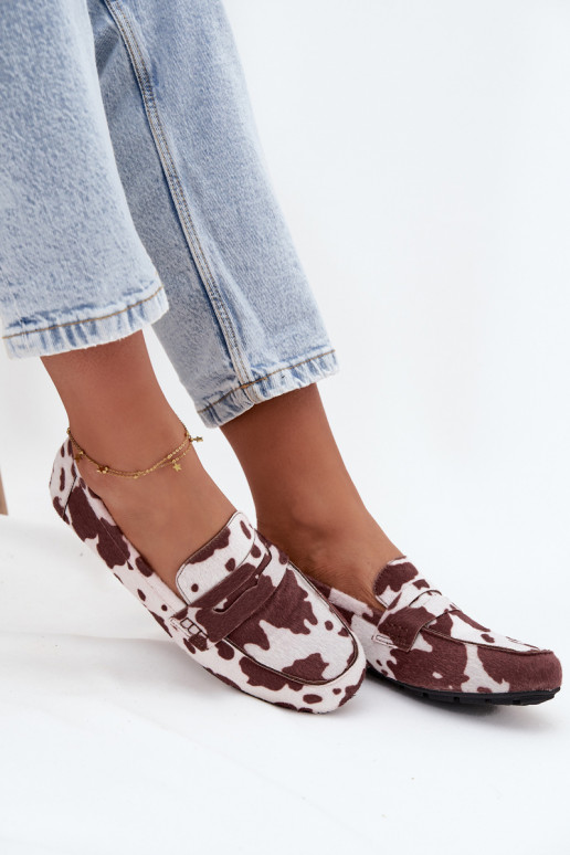 Mocassins Mocassins Apartamento feminino EM Łaty marrom-cor branca Roseline
