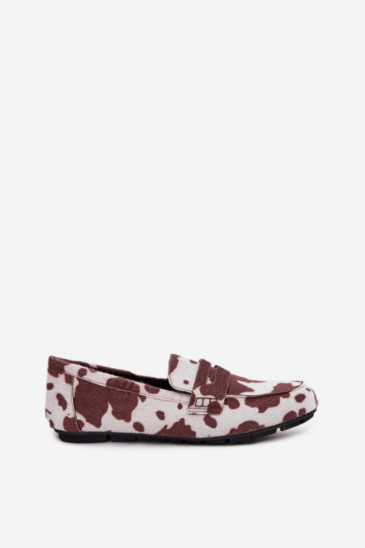 Mocassins Mocassins Apartamento feminino EM Łaty marrom-cor branca Roseline