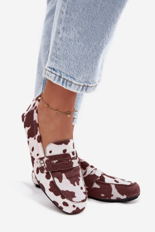 Mocassins Mocassins Apartamento feminino EM Łaty marrom-cor branca Roseline