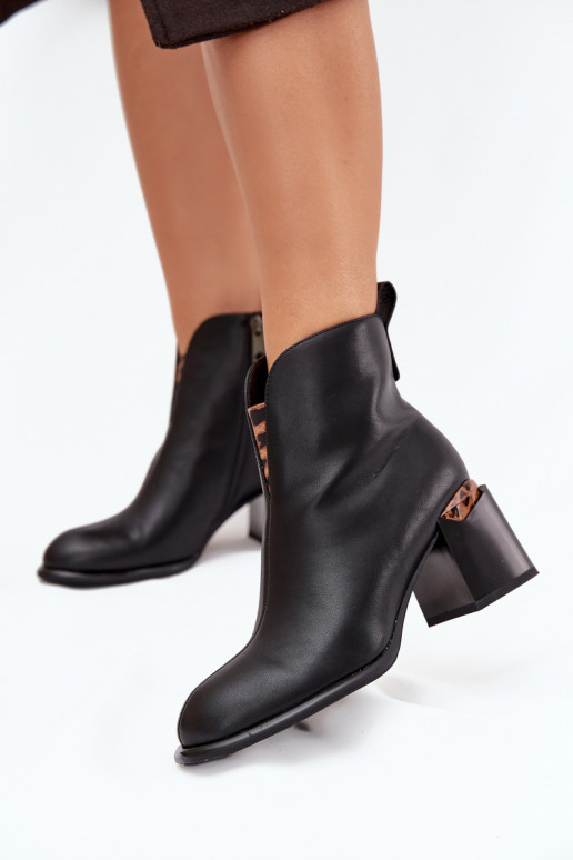 Botins femininos de couro pretos Vinceza 66811