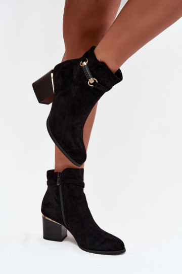 Botins femininos quentes com saltos e saltos decorados, pretos Galissa