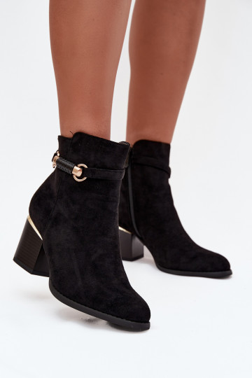 Botins femininos quentes com saltos e saltos decorados, pretos Galissa 2