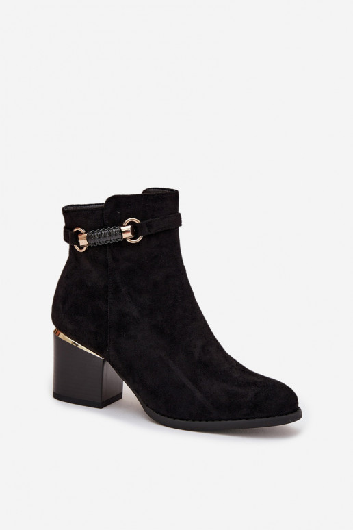 Botins femininos quentes com saltos e saltos decorados, pretos Galissa