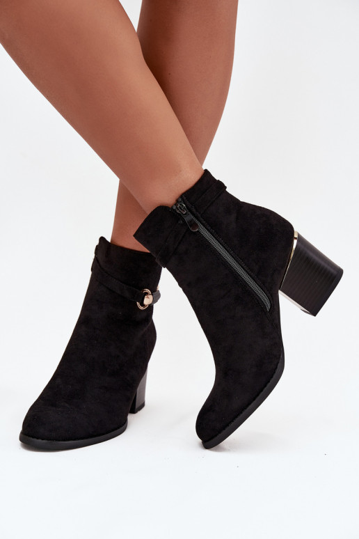 Botins femininos quentes com saltos e saltos decorados, pretos Galissa