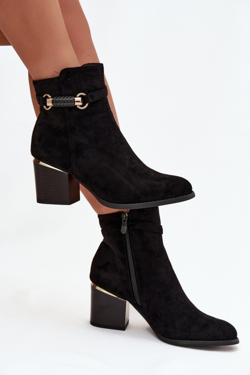 Botins femininos quentes com saltos e saltos decorados, pretos Galissa