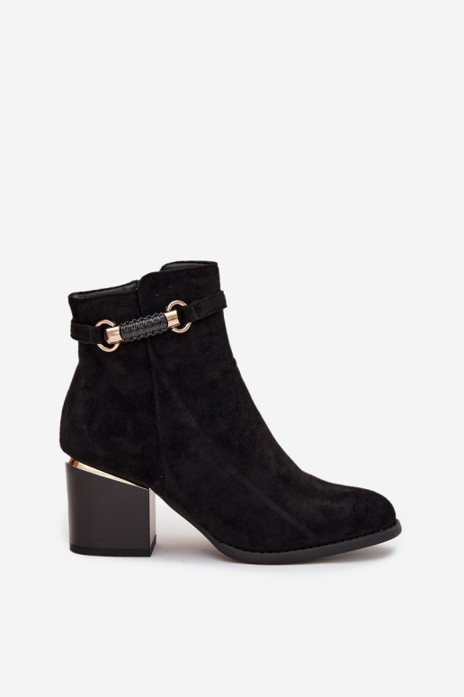 Botas femininas aquecimento com salto com salto decorado cor preta Galissa