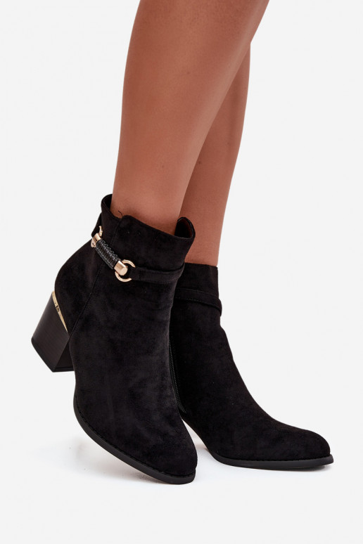 Botins femininos quentes com saltos e saltos decorados, pretos Galissa