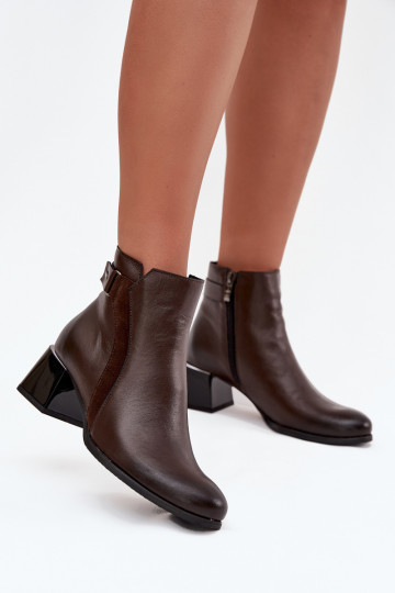 Botins femininos quentes de couro com saltos, chocolate Zazoo 60563 2