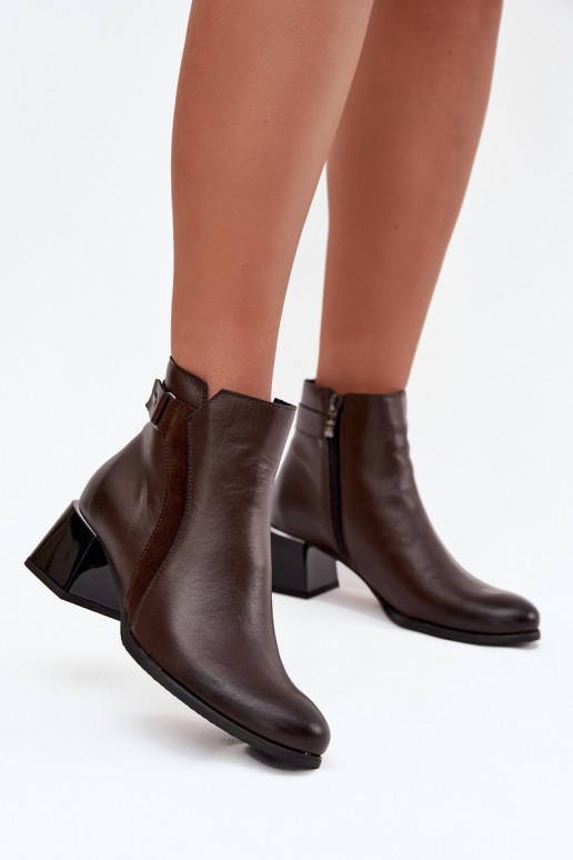 Pele Botas femininas com salto aquecimento Zazoo 60563 CzekoladoParae
