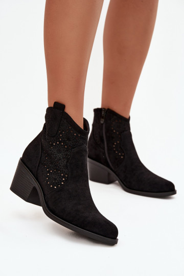 Botins femininos pretos com elementos recortados e saltos S.Barski HY52-529