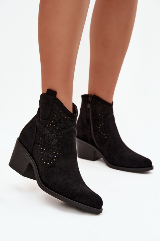 Botins femininos pretos com elementos recortados e saltos S.Barski HY52-529