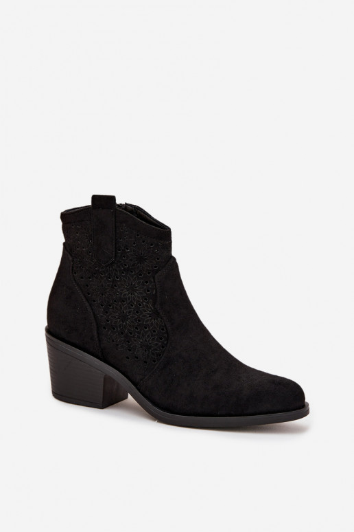 Botas femininas com elementos abertos com salto S.Barski HY52-529 cor preta