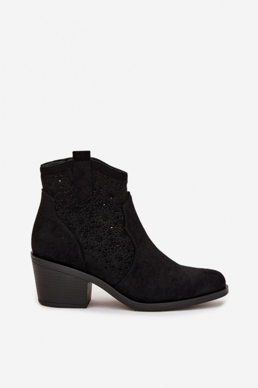 Botins femininos pretos com elementos recortados e saltos S.Barski HY52-529