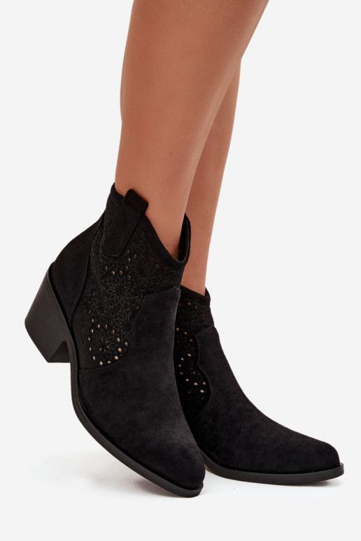 Botins femininos pretos com elementos recortados e saltos S.Barski HY52-529