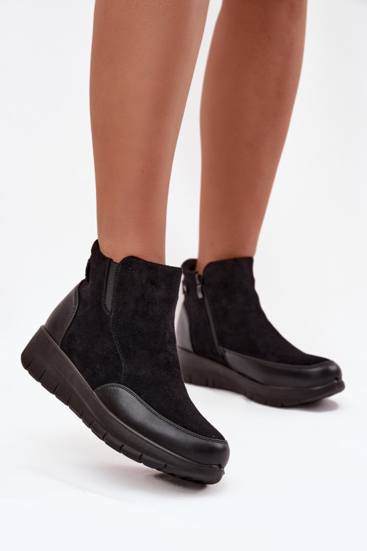 Botins femininos quentes com pelo por dentro, pretos Breena