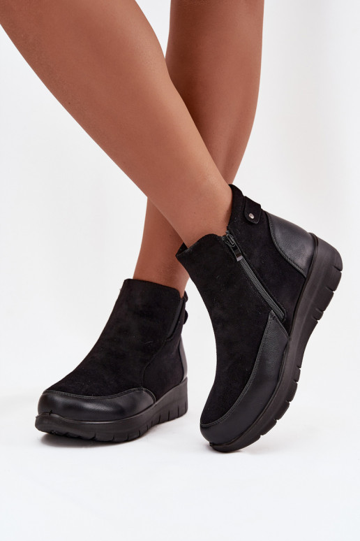 Botins femininos quentes com pelo por dentro, pretos Breena