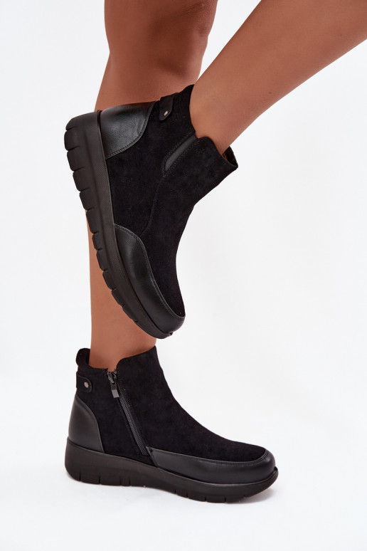 Botins femininos quentes com pelo por dentro, pretos Breena