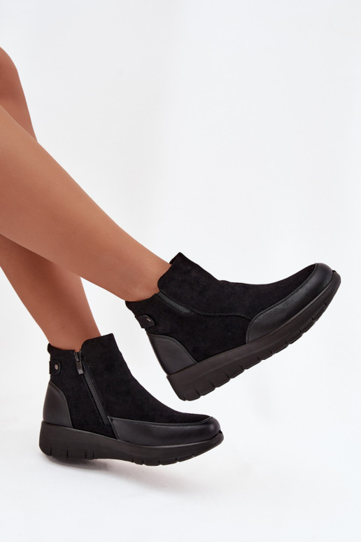 Botins femininos quentes com pelo por dentro, pretos Breena