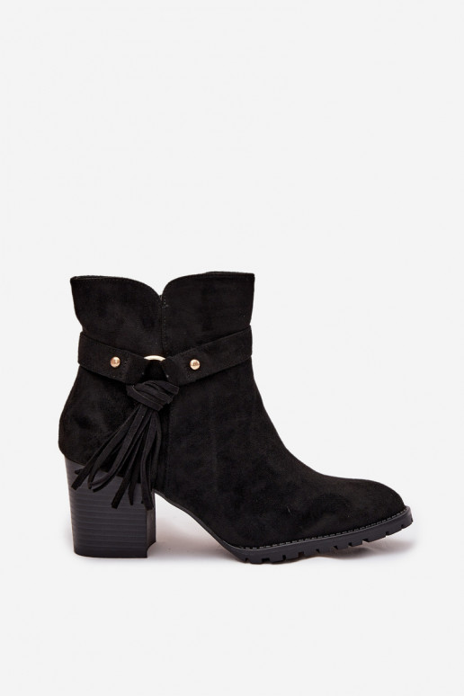 Botas femininas com franjas cor preta Rosabella