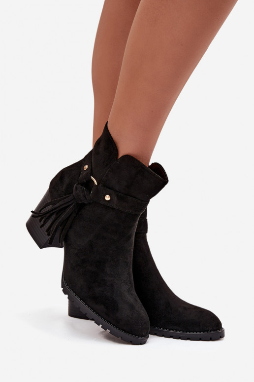 Botas femininas com franjas cor preta Rosabella
